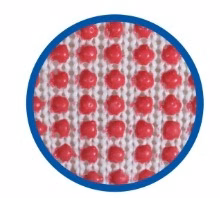 Close-up of the red PVC dot coating