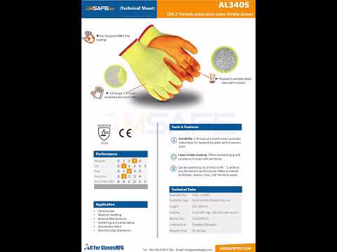 AL3405 10G 2 Threads polycotton Latex Crinkle Gloves