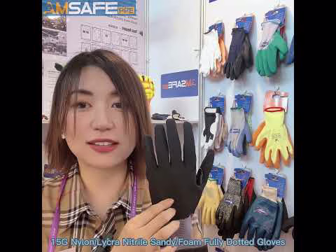 15G NylonLycra Nitrile SandyFoam Fully Dotted Gloves